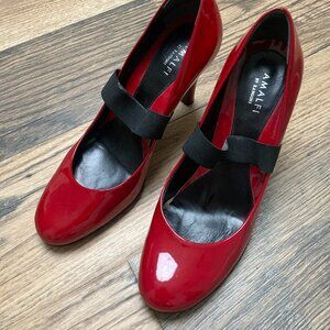 Amalfi by Rangoni Italian Patent Leather Pumps Red Heels Size 8.5 B